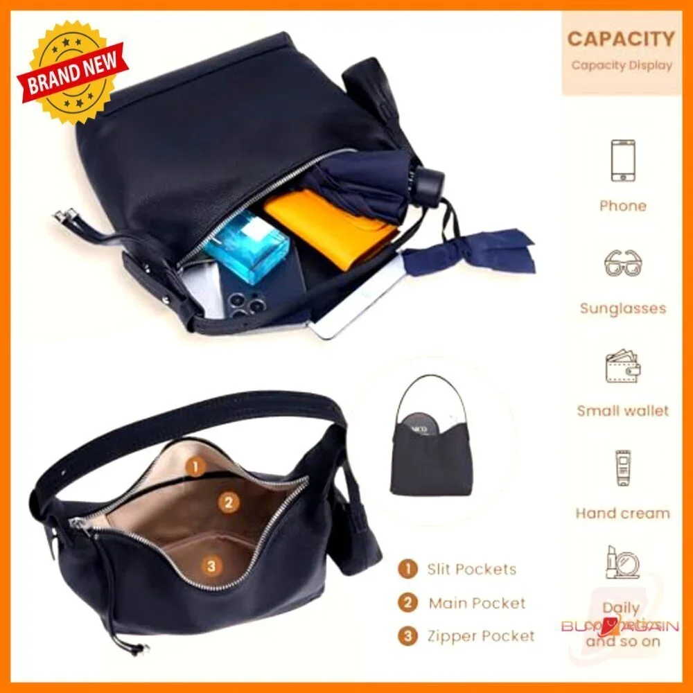 Genuine Leather Hobo Crossbody Bag with Adjustable Strap